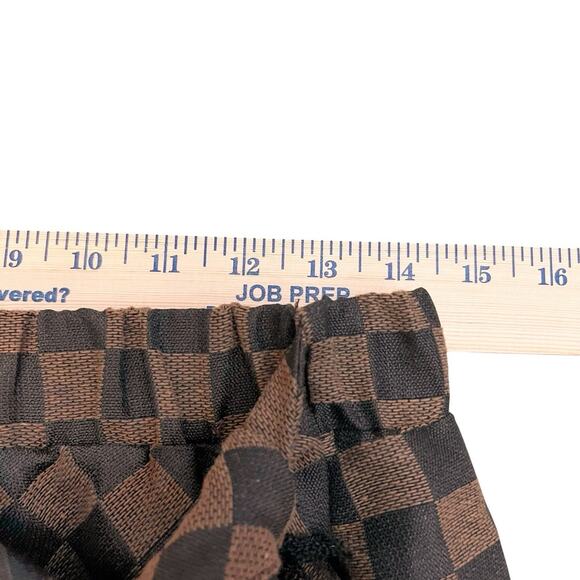 Judith March Checkered Plaid Wrap Mini Skirt Small Woven Fringe Brown Preppy - Picture 6 of 10